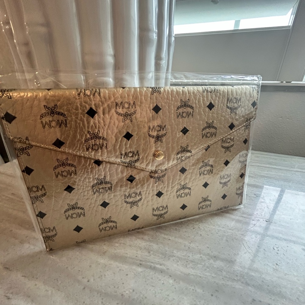 MCM Metallic Gold Envelope Clutch